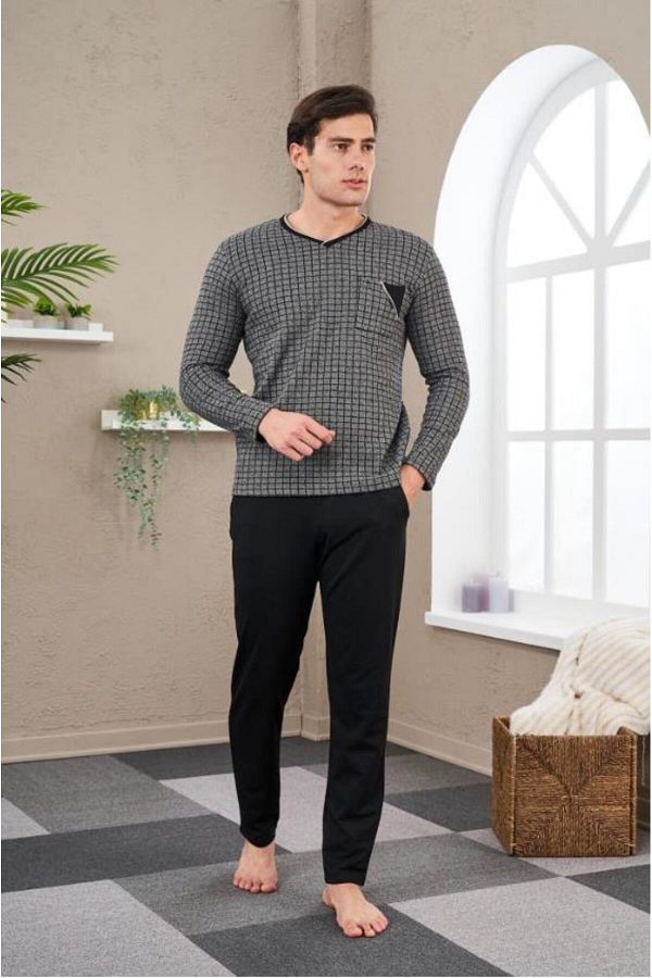 Pjs Pijama-PJS 23710 بدلة بيجامة جاكار للرجال 1