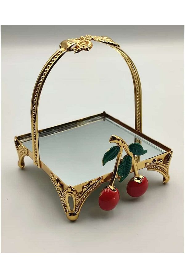 CEPHOME-Cherry Patterned Gold Plated Mirrored Mini Presentation Tray 2 Pieces 1
