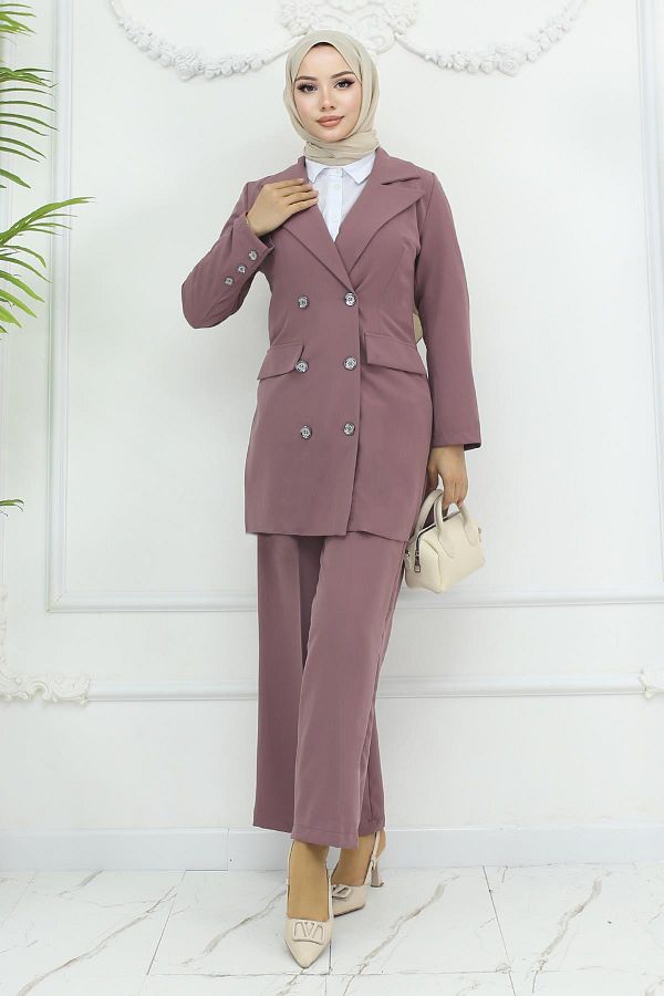 Modamihram-Dusty Rose Jacket Set - 19005 1