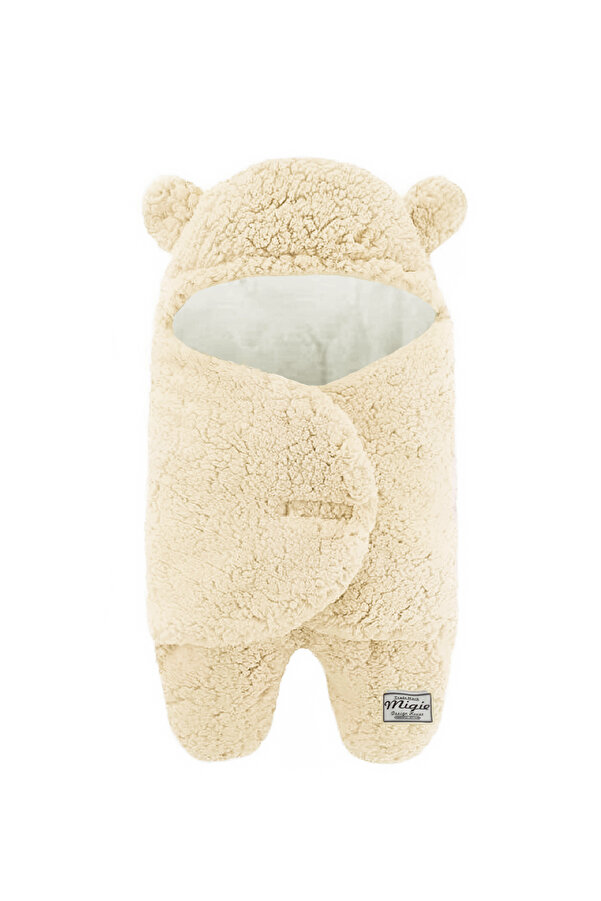 migie 0-4 Ay Bebek Dış Kundak Uyku Tulumu Kıvırcık Wellsoft Peluş Fildişi