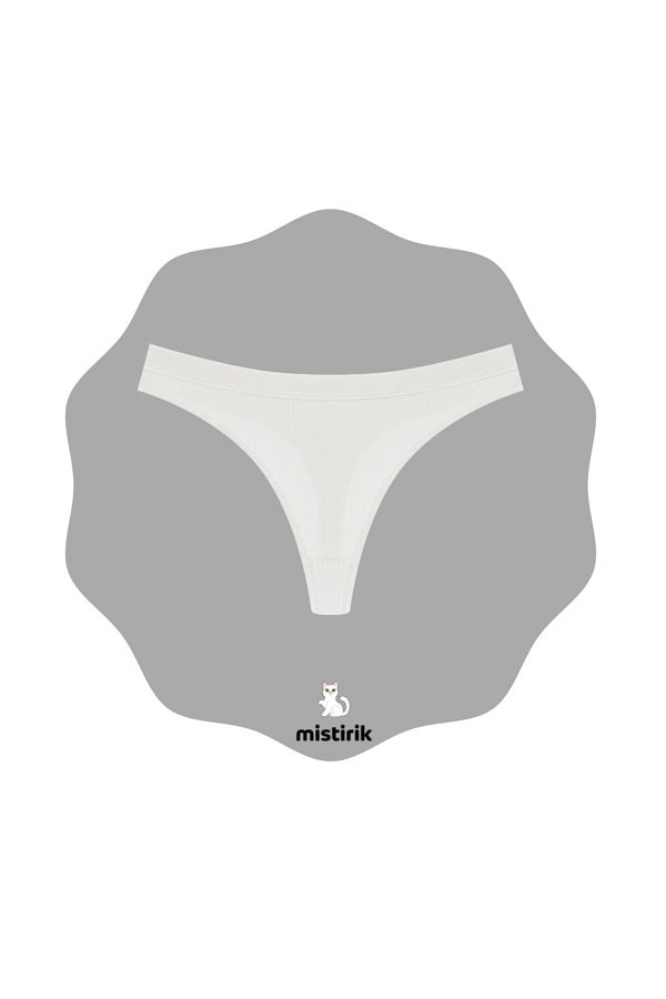 MİSTİRİK-Paulo Model Ribbed and Stretchy Soft Fabric String Panties White Color 1
