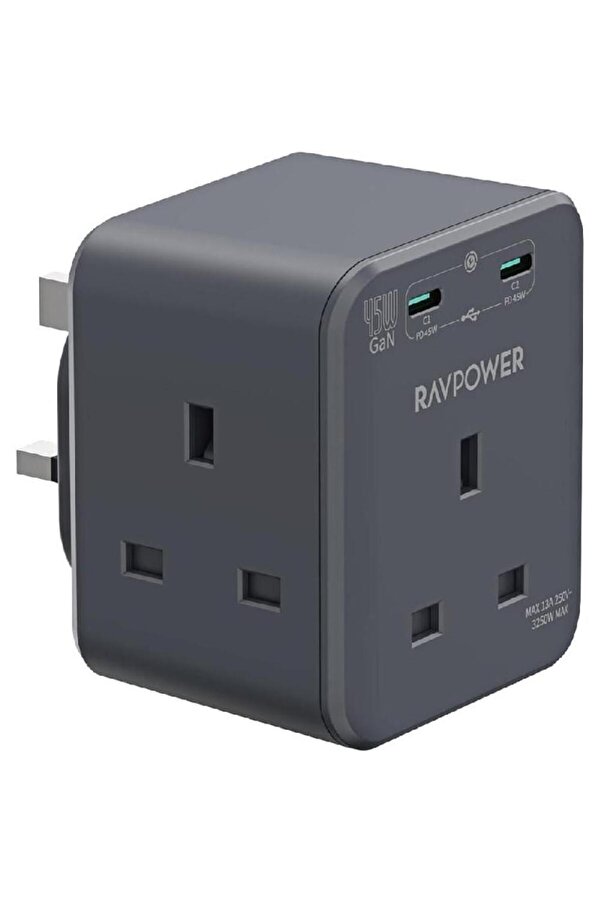 RAVPower RP-PC1038 3 Outlets Power Strip Gray UK Version 3m with USB Port