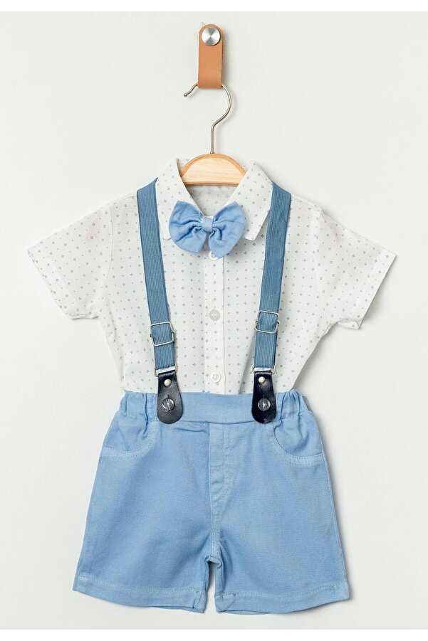 Chicsy Baby Tarz  Desenli Gömlek Belden Ayarlanabilir Slopetli Kısa Kollu Şortlu 2'li Takım Çocuk ve Bebek Giyim