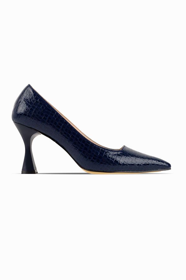 Lal Shoes & Bags-حذاء Dustin نسائي بكعب مزين بتصميم تمساح - R. Navy Blue 1