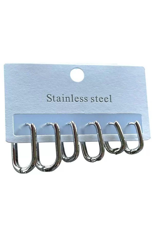 Vitastyle-Silver Color 6-Piece Ellipse Steel Earring Set 1