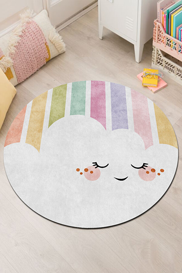 PINKIE HOME Kaymaz Taban Makinede Yıkanabilir Leke Tutmaz Gökkuşağı Desenli Oyun Halısı Bebek ve Çocuk Halısı-34