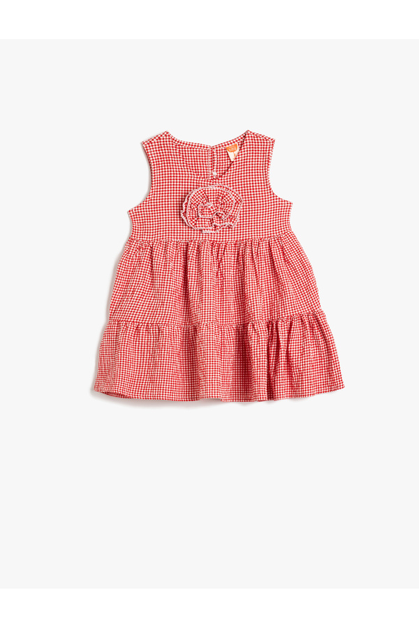 Koton Çiçek Aplikeli Kat Kat Detaylı A Kesim Askılı Elbise