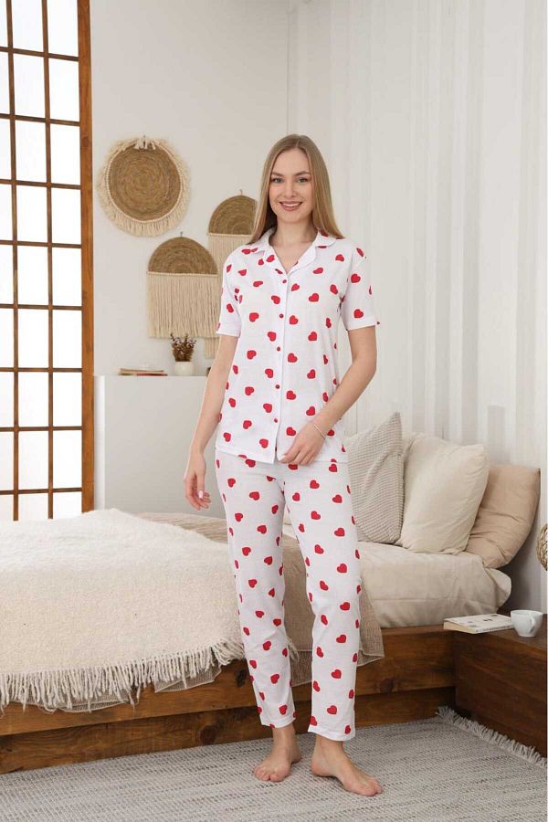 LİLA İÇ GİYİM-Short Sleeve Pijama Set with Suprem Button 1