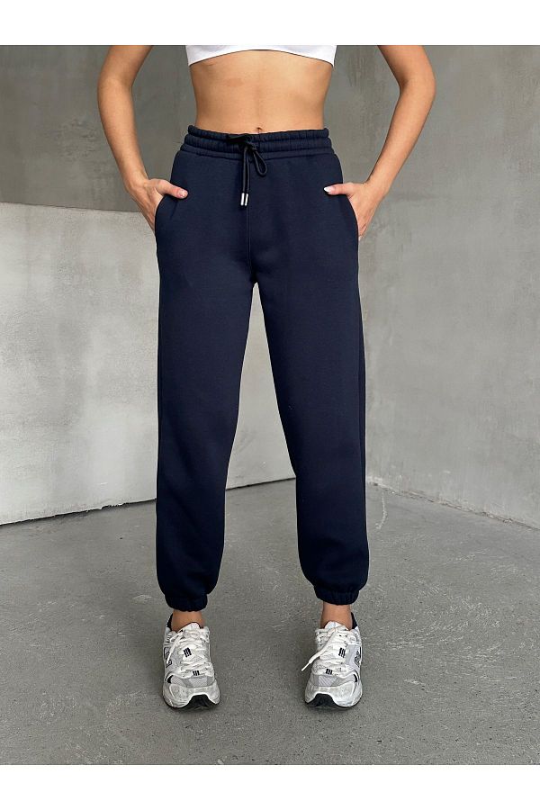 BEJNA-Navy Blue Women's Sweatpants - Elastic Legs 1