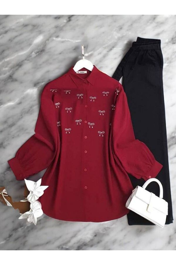 TCN-Stone Embroidered Hawk Ribbon Shirt Tunic 5514 1