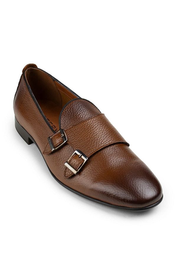Deery-Genuine Leather Tan Color Double Buckle Men's Loafer 1