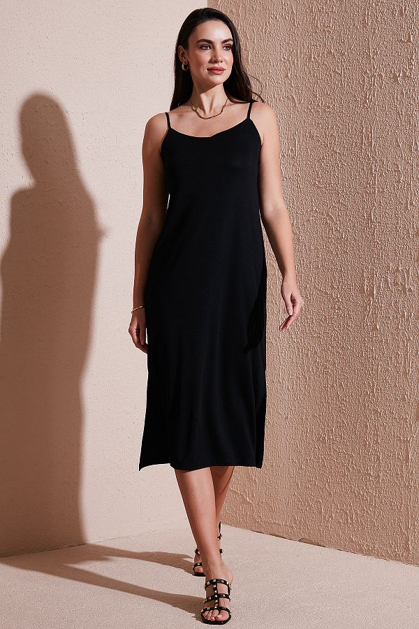Lela-Regular Fit Rope Strap Slit Detail Midi Dress Dress 5866128 1