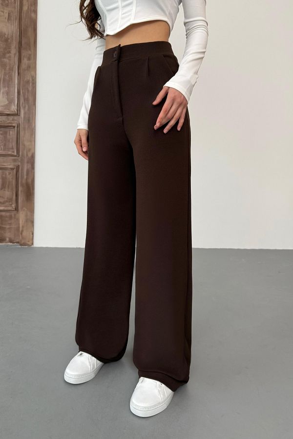 BİKELİFE-Braune Palazzo-Hose aus Lycra mit weitem Bein für Damen 1