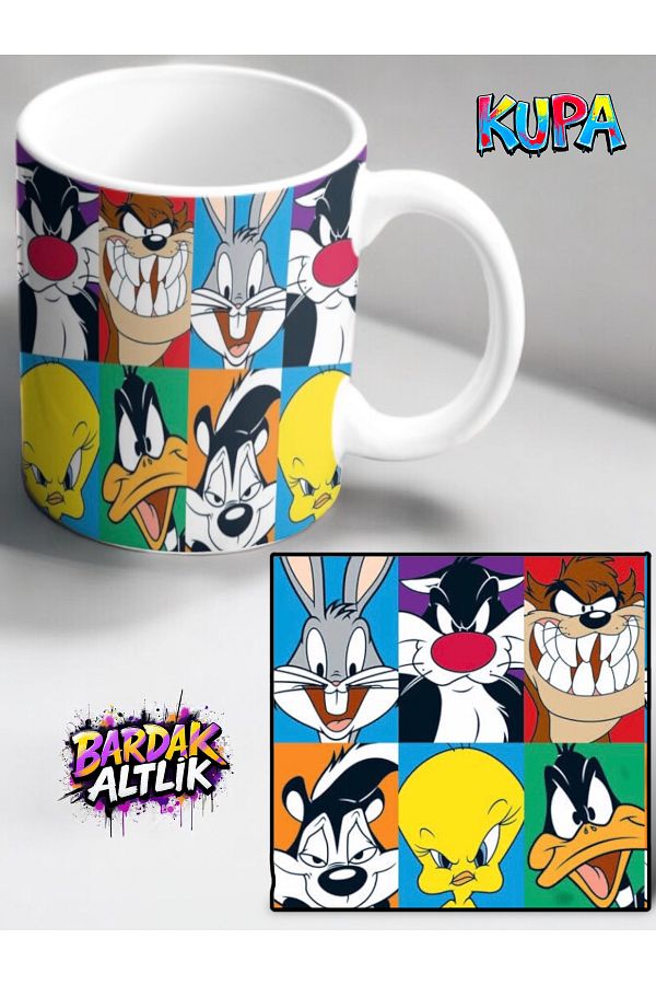 z zizuph-Printed Mug Looney Patterned Coaster Name Writable Mug Cup 1