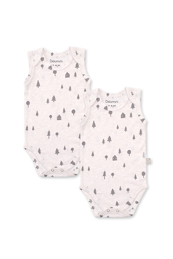 Boumini Pamuklu 2'li Bebek Çıtçıtlı Atlet Body Çam Ormanı Bej