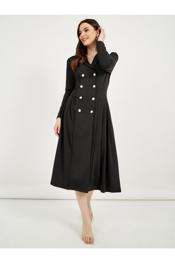 Styli Notch Lapel Collar Double Breasted Blazer Midi Dress- Trendyol