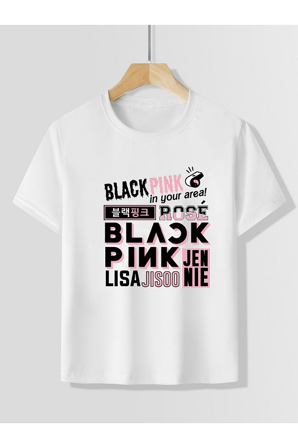 Let's Wear-Blackpink Printed Compact Combed Cotton Crew Neck T-Shirt for Girls 1