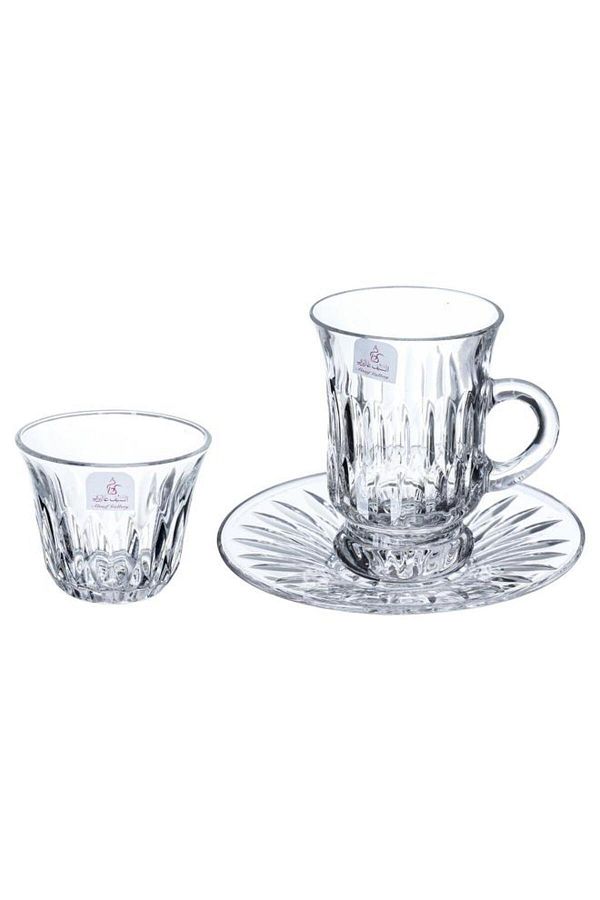 ALSAIF-Bialat Crystal Cups And Saucer Serving Set 18 Pieces Transparent 1
