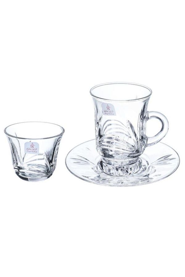 ALSAIF-Bialat Serving Set + Crystal Cups With Saucer 18 Pieces Transparent 1