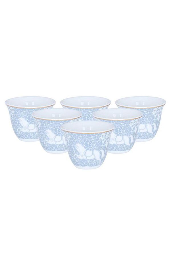 ALSAIF-Arabic Coffee Cups Set 12 Pieces 90 Ml Horse Pattern White/Grey 1