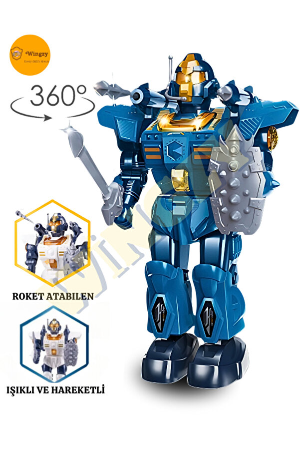 Wingzy Işıklı Ve Müzikli Roket Atan Pilli Savaşçı Robot, Hareketli, Sesli, Pilli Oyuncak