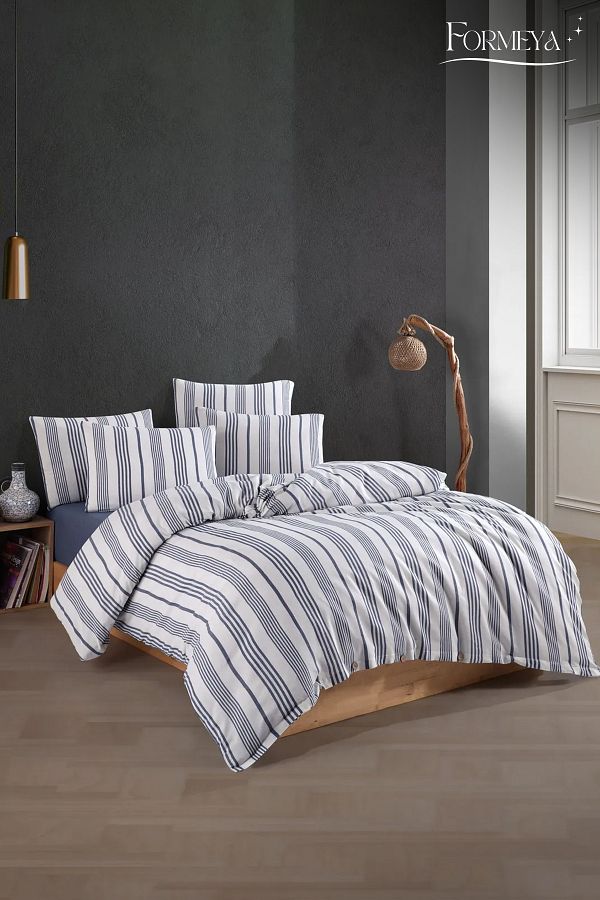 Formeya-Bettbezug-Set für Einzelbett, garngefärbt aus Baumwolle, mit Knöpfen und Gummizug (1 Kissenbezug) 1