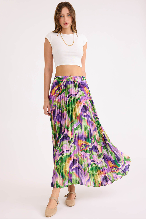 Vitrin-Tie Dye Pattern Pleated Midi Skirt 1