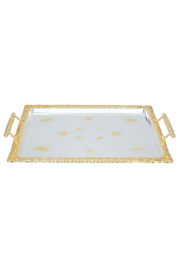 ALSAIF-Steel Tables 55X32.5X4 / 47.5X28.2X4 / 41X23.2X4 Cm Rectangular With Handle 3 Pieces Silver 1