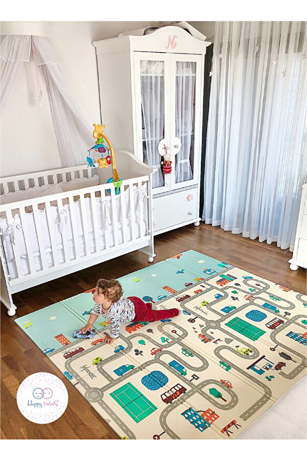 Happy Twins Dino Road Katlanabilir Çift Taraflı Oyun Matı 150x200x1cm