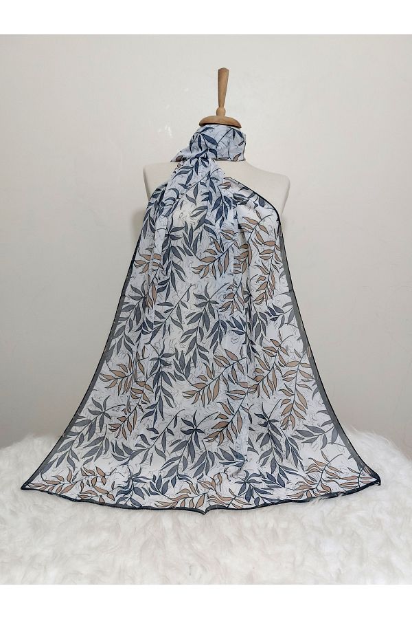 REMOMODA-180X70 cm Patterned Chiffon Shawl - Leaf Model 1