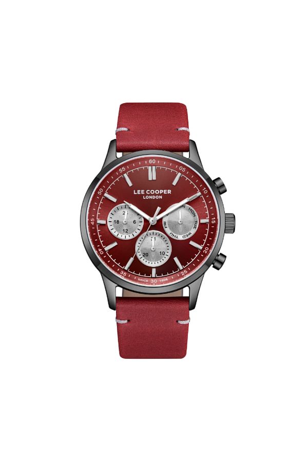 Lee Cooper-LC08001.688 Men Multi Function Display Watch & Leather Strap Red 1