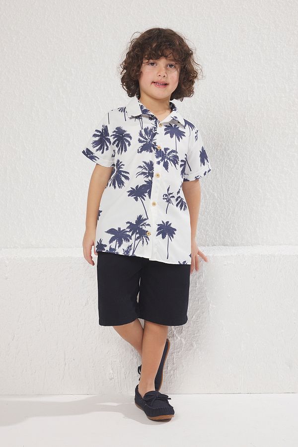 TRENDYOLKIDS-Темно-синій хлоп'ячий бавовняний тканий комплект з принтом Gomlek Sort Top and Bottom TKDSS25AU00054 1