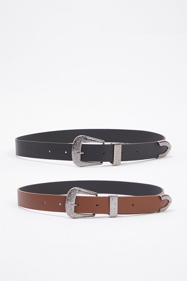 Trendyol Collection-Curea de damă cu aspect piele, negru-brun, pachet de 2 TWOSS25KE00004 1