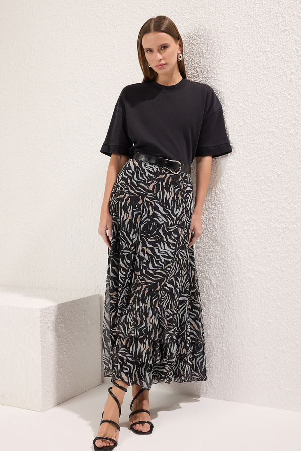 Trendyol Modest-Černá volánová detailní tkaná sukně TCTAW25EE00002 1