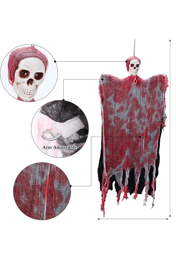 YNT İthalat-Heyf Led Lighted Laughing Sound Sensor Creepy Skull Bloody Horror Ghost Fringed Decor 90 1