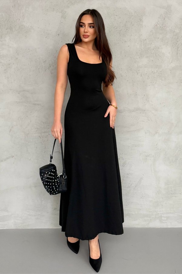 modavingo Women's Soft Touch Front and Back Square Neck Dress Black MDV1001