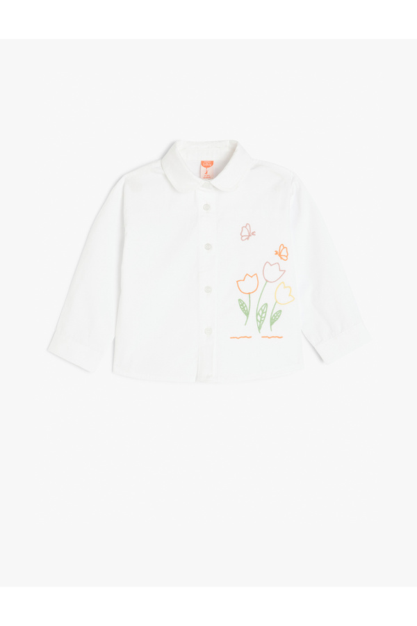 Koton Pamuklu Uzun Kollu Düğme Detaylı Crop Gömlek