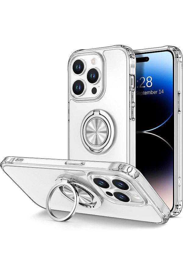 AWH-جراب iPhone 14 Pro Max مع حامل حلقي يدور 360 درجة، وحامل مغناطيسي، ودعم للتثبيت، شفاف 1