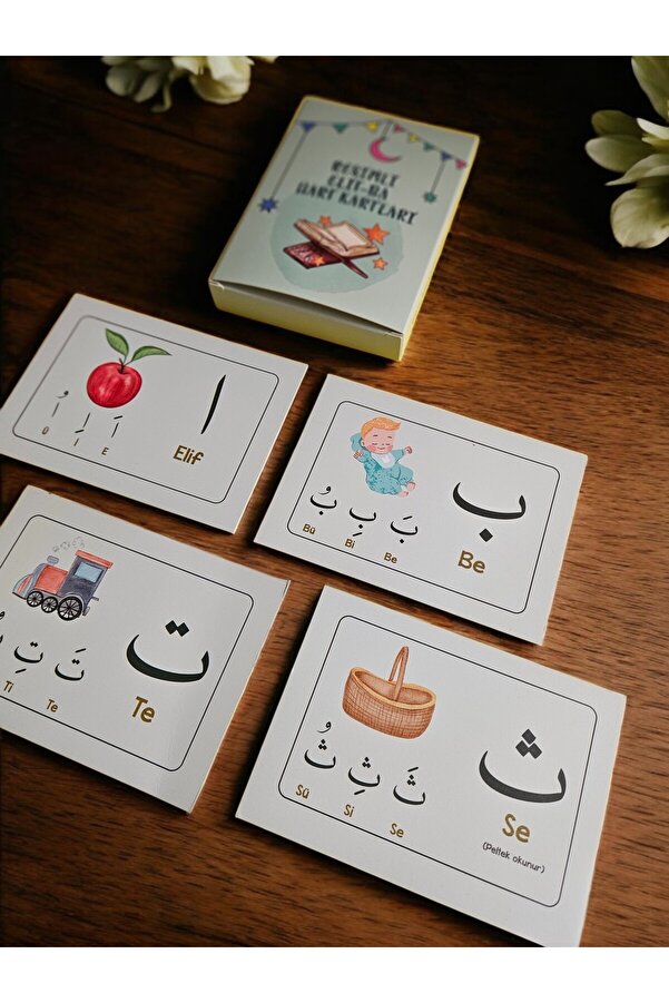 Haki Store Resimli Elif-Ba Harf Kartları-Resimli Kuran Cüz Harfleri- Okulöncesi Kuran Elifba Eğitimi Kartları
