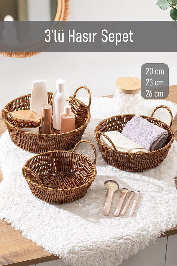 Porsima-304-C Set rotund de 3 coșuri din răchită - Coș organizator pentru casă și baie 1