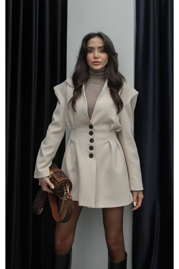 buqre's moda-Clamp Detailed Buttoned Jacket Shorts Skirt Suit 1