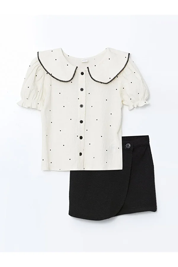 LC Waikiki-طقم قميص وسروال قصير للفتيات من Ecru Baby Collar 1