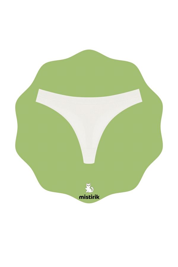 MİSTİRİK-Paulo Model Flexible Ribbed Soft Fabric Ecru String Panties 1