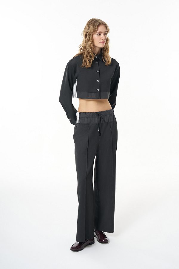 Quzu-Dark Gray Wide Leg - Waist Fabric Match Trousers 1