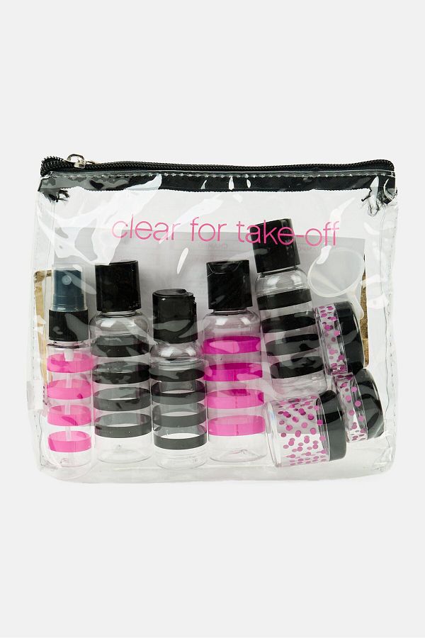 Miamica-12 Pieces Travel Bottle Set, Transparent Combo 1