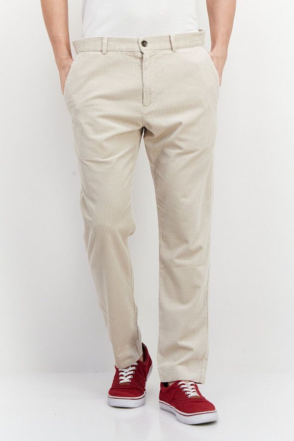 Esprit-بنطال رجالي من قماش مخملي بقصّة Slim Fit، لون رملي 1