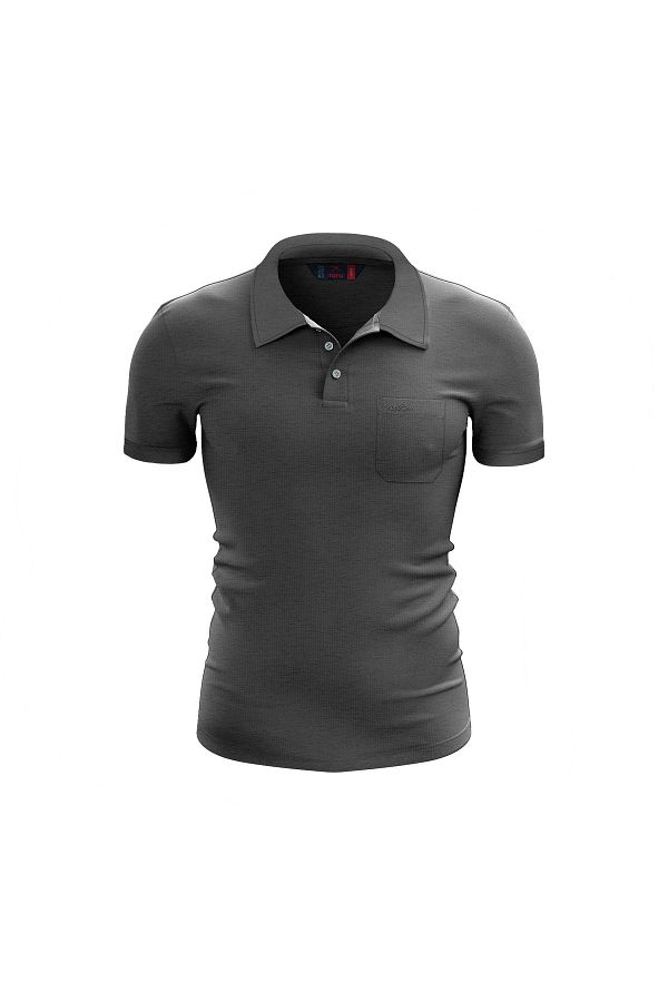 raru-100% Cotton Pocketed Polo T-Shirt Paratus Anthracite Melange 1