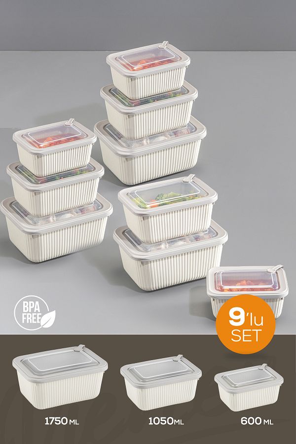 Vienev-Beige 3X(1750,1050,600 ml) Vip Rectangular Microwave & Diffuse Storage Container Set 1