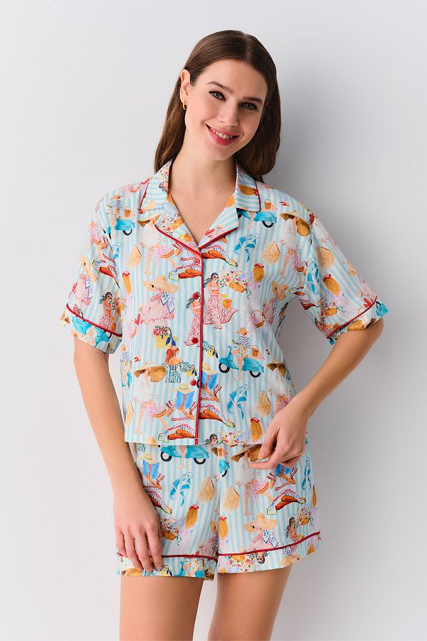 SUWEN-Set de pijamale pentru femei masculine 1