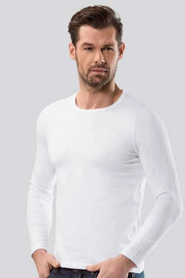 Hmd-720 Men's Crew Neck Long Sleeve Cotton Tank Top-White 1